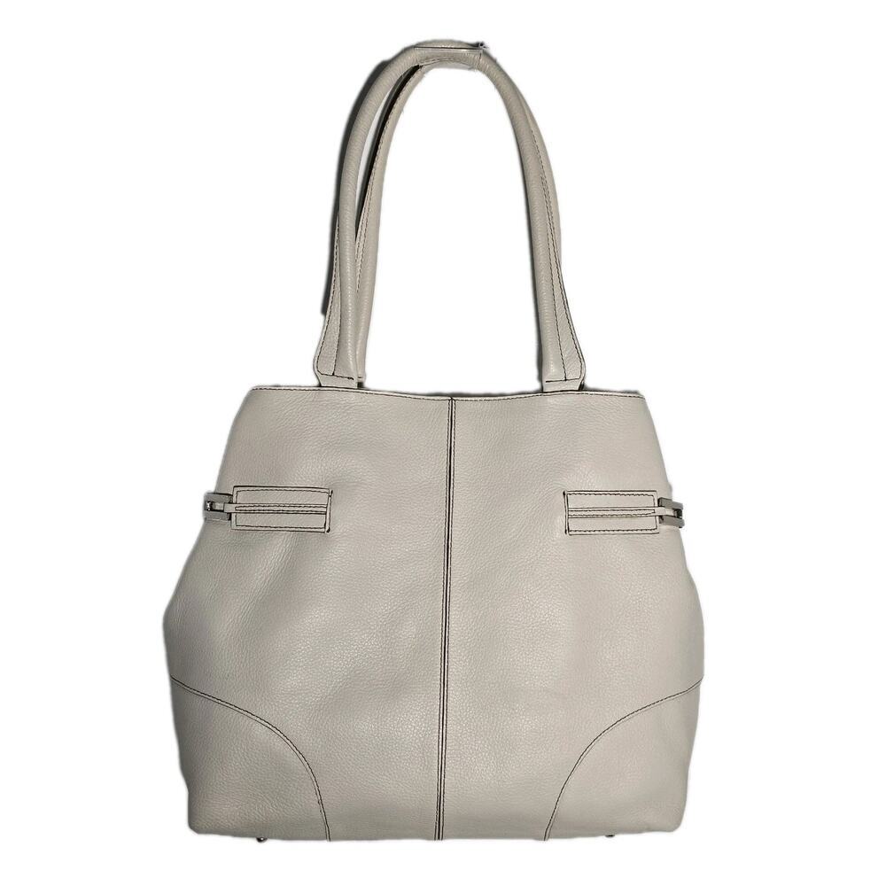 Talbots Cream Pebbled Leather Shoulder Bag Purse Roomy Boho Preppy